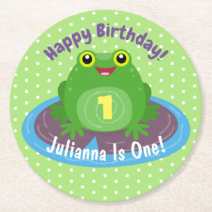 Cute happy kawaii green frog cartoon ronde kartonnen onderzetter