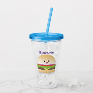 Cute happy kawaii hamburger cartoon acryl drinkbeker