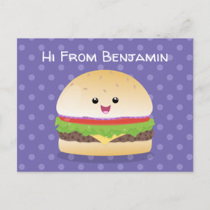Cute happy kawaii hamburger cartoon briefkaart