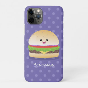 Cute happy kawaii hamburger cartoon iPhone 11 pro hoesje