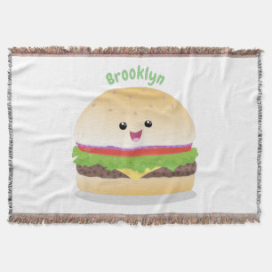 Cute happy kawaii hamburger cartoon deken