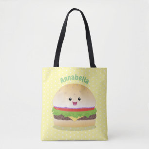 Cute happy kawaii hamburger cartoon draagtas