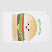 Cute happy kawaii hamburger cartoon golfhanddoek (Horizontaal)