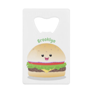 Cute happy kawaii hamburger cartoon kredietkaart flessenopener