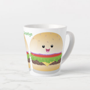Cute happy kawaii hamburger cartoon latte mok