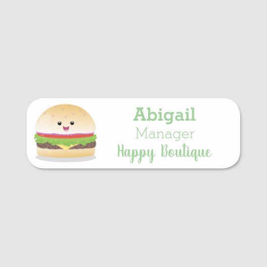 Cute happy kawaii hamburger cartoon naamplaatje (Voorkant)