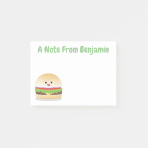 Cute happy kawaii hamburger cartoon post-it® notes