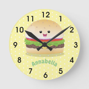 Cute happy kawaii hamburger cartoon  ronde klok