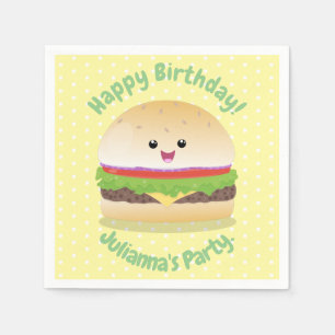 Cute happy kawaii hamburger cartoon servet