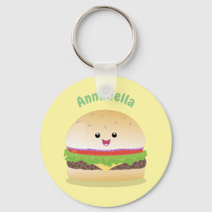 Cute happy kawaii hamburger cartoon sleutelhanger