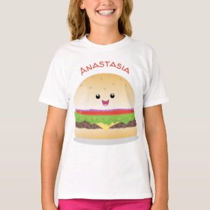 Cute happy kawaii hamburger cartoon t-shirt