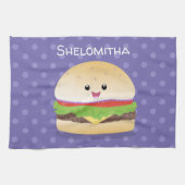 Cute happy kawaii hamburger cartoon theedoek (Horizontaal)