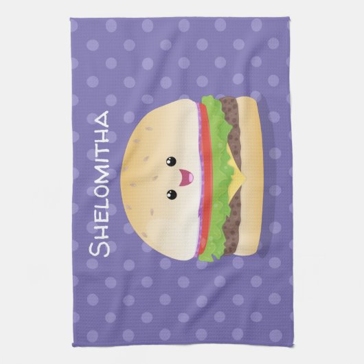 Cute happy kawaii hamburger cartoon theedoek (Verticaal)