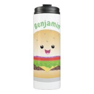Cute happy kawaii hamburger cartoon thermosbeker