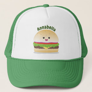 Cute happy kawaii hamburger cartoon trucker pet