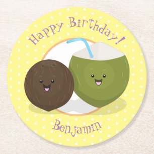 Cute happy kawaii kosnots cartoon illustratie ronde kartonnen onderzetter