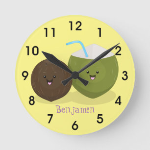 Cute happy kawaii kosnots cartoon illustratie ronde klok