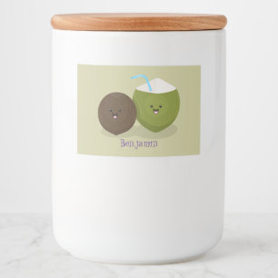 Cute happy kawaii kosnots cartoon illustratie voedselcontainer etiket