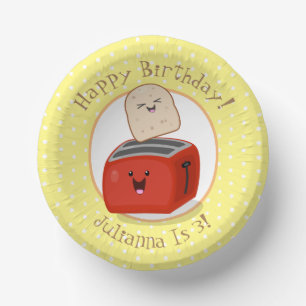 Cute happy kawaii toaster cartoon illustratie papieren kommen