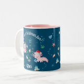 Cute Happy Kerstmis Axolotl Decorting Tree Tweekleurige Koffiemok (Voorkant links)