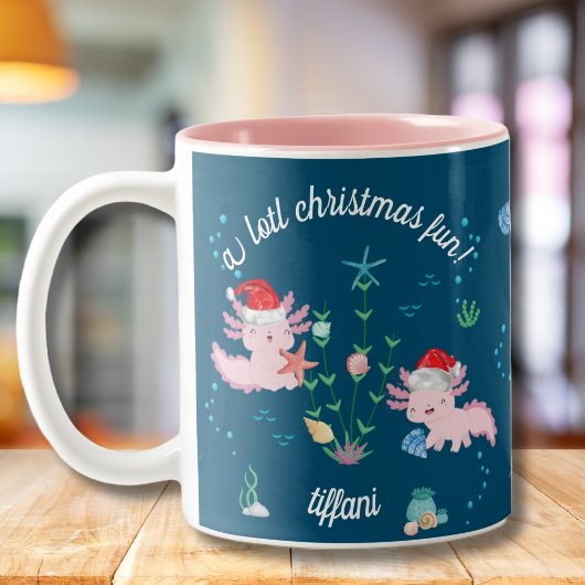 Cute Happy Kerstmis Axolotl Decorting Tree Tweekleurige Koffiemok