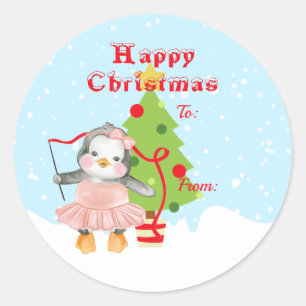 Cute Happy Kerstmis Penguin Ballerina Gift Ronde Sticker