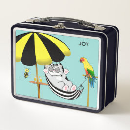 Cute Happy Kitty Cat. Bijen en papegaaien
