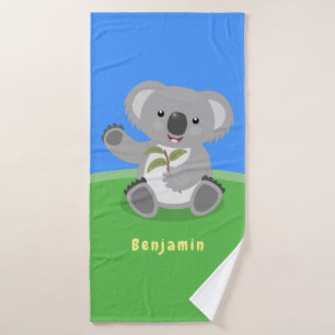 Cute happy koala waving cartoon illustratie bad handdoek