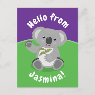 Cute happy koala waving cartoon illustratie briefkaart