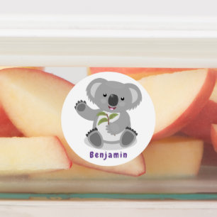 Cute happy koala waving cartoon illustratie labels
