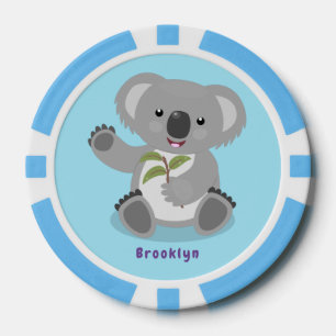 Cute happy koala waving cartoon illustratie poker chips
