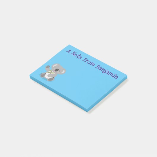 Cute happy koala waving cartoon illustratie post-it® notes (Schuin)