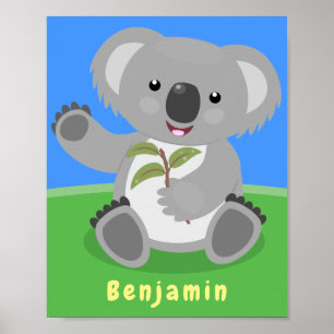Cute happy koala waving cartoon illustratie poster