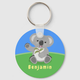 Cute happy koala waving cartoon illustratie sleutelhanger
