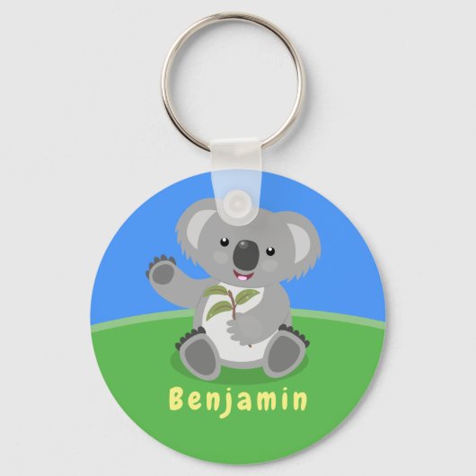 Cute happy koala waving cartoon illustratie sleutelhanger (Voorkant)
