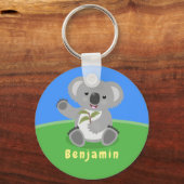 Cute happy koala waving cartoon illustratie sleutelhanger (Voorkant)