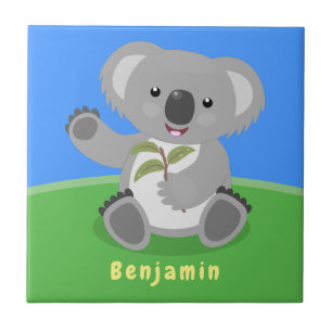 Cute happy koala waving cartoon illustratie tegeltje