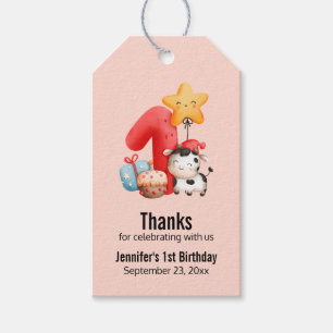 Cute Happy Koe 1e verjaardag Dank u Cadeaulabel