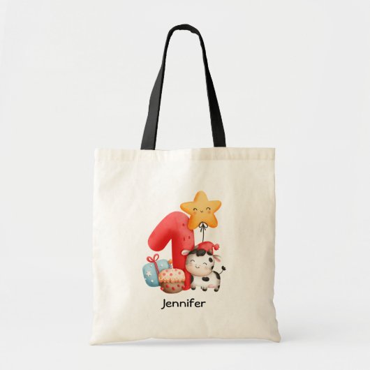 Cute Happy Koe 1e verjaardag Tote Bag (Voorkant)