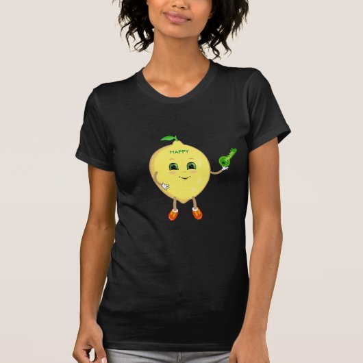 Cute happy lemon cartoon met sleutel en kalligrafi t-shirt (Voorkant)