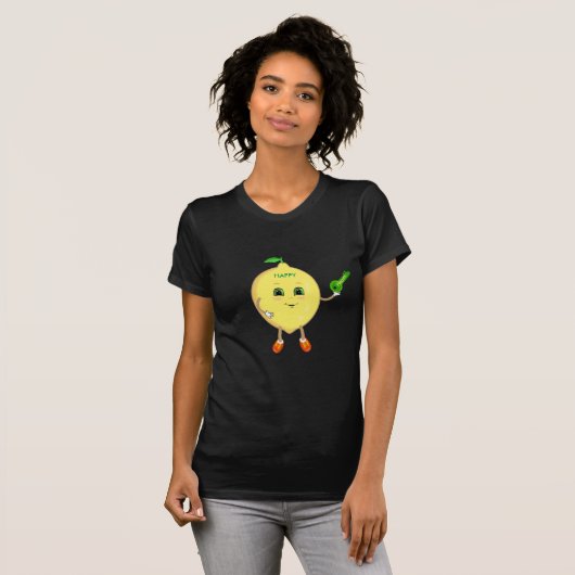 Cute happy lemon cartoon met sleutel en kalligrafi t-shirt (Voorkant volledig)