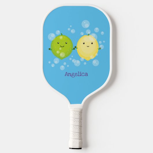 Cute happy lemon limoen illustratie pickleball paddle (Achterkant)