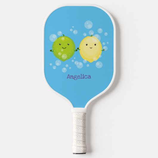 Cute happy lemon limoen illustratie pickleball paddle (Voorkant)