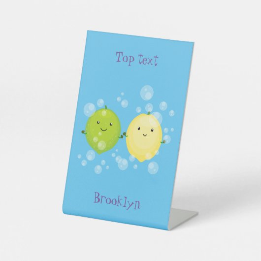 Cute happy lemon limoen illustratie reclamebord met voetstuk (Voorkant)