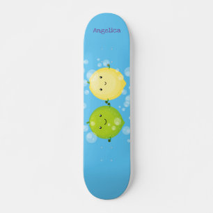 Cute happy lemon limoen illustratie skateboard