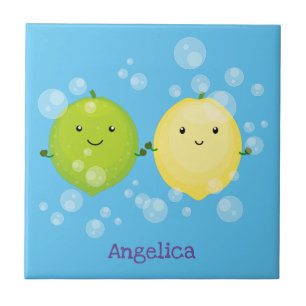 Cute happy lemon limoen illustratie tegeltje