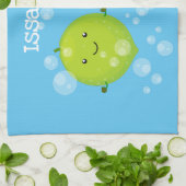 Cute happy lemon limoen illustratie theedoek (Gevouwen)