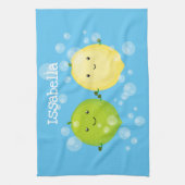 Cute happy lemon limoen illustratie theedoek (Verticaal)