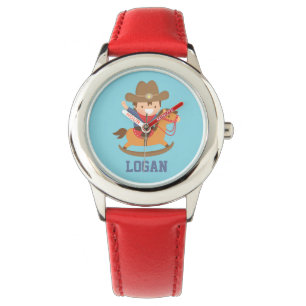 Cute Happy Little Cowboy op Rocking Horse Horloge