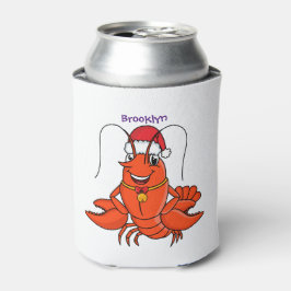 Cute happy lobster met kerstpet cartoon blikjeskoeler